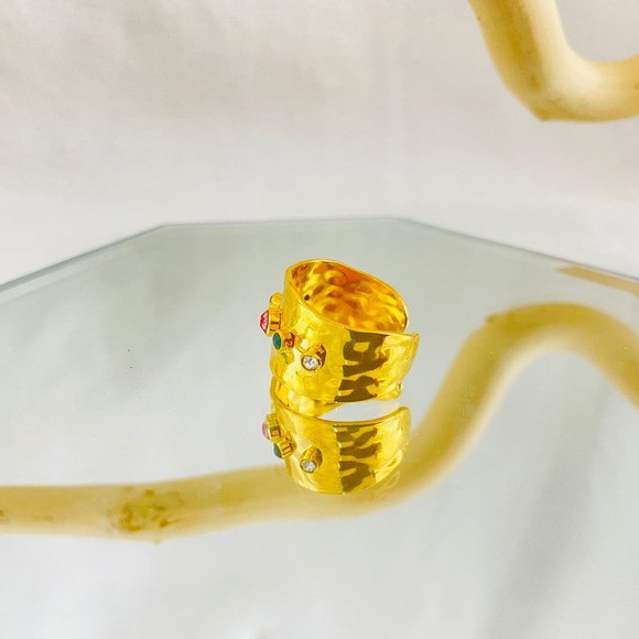 ANIYAH Neutral Irregular Color Rhinestone Band Gold Plated Open Ring - Picture 6 of 11